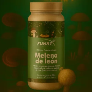 Hongo Fermentado Melena de León FUNAT – suplemento natural colombiano para claridad mental y enfoque.